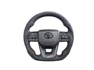Toyota Land Cruiser 300 Black Leather Steering Wheel with Red Stitching